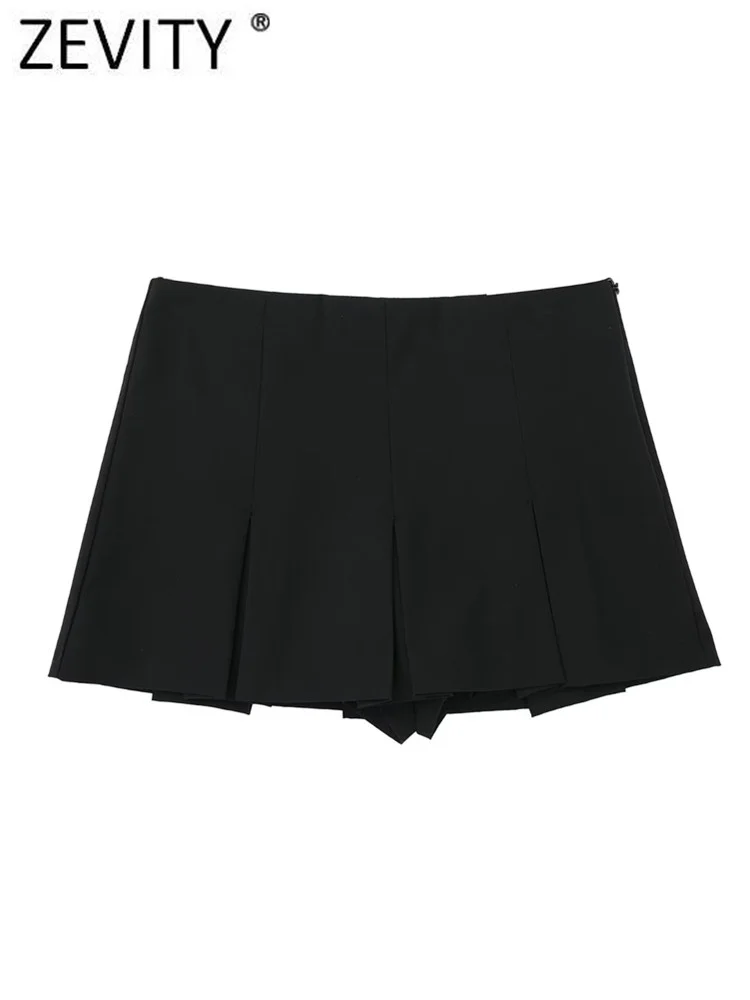 ZEVITY donna vita alta pieghe larghe Design Slim pantaloncini gonne femminile cerniera laterale Culottes Hot Shorts Chic Pantalone Cortos P2576