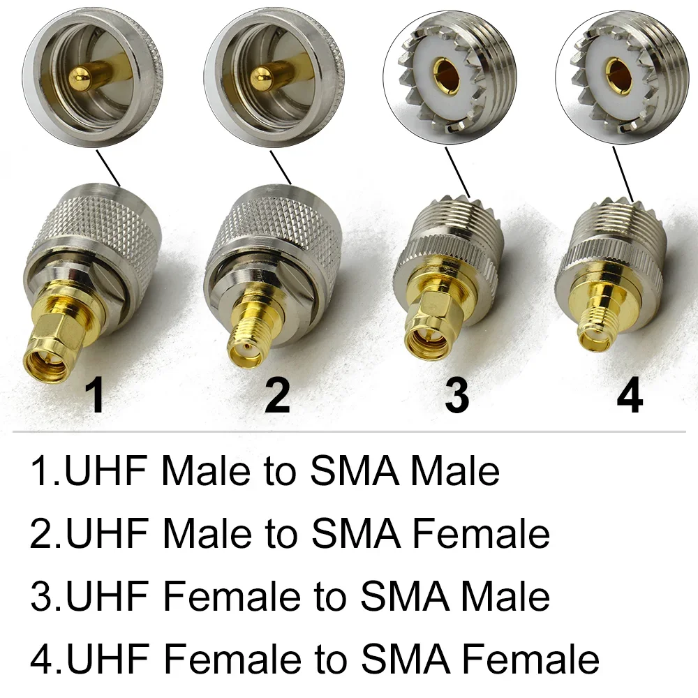 SMA To UHF Adapter UHF SO239 PL259 to SMA Male Female Straight RF Coaxial Connector for CB Radio Antenna Brass Copper