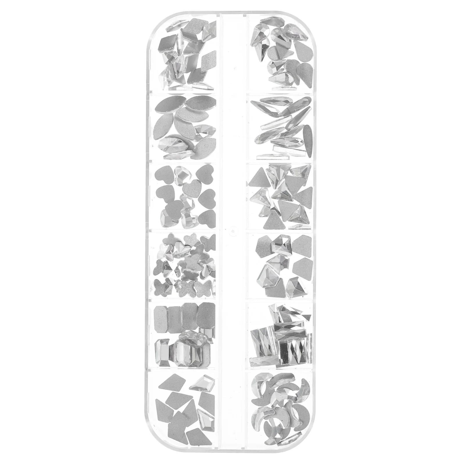 1 caixa de pingente de unhas com parte traseira lisa, vários formatos, strass de vidro, diamantes para unhas, manicure, strass, decoração artesanal