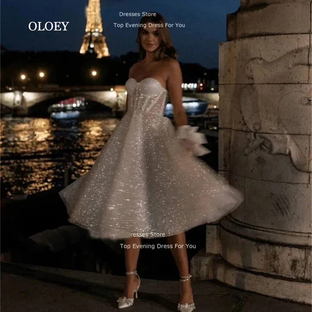 

OLOEY Glittery Sweetheart Prom Dresses Tulle A-Line Strapless Prom Gowns Wedding Photoshot Party Gowns Free Custom Corset Back