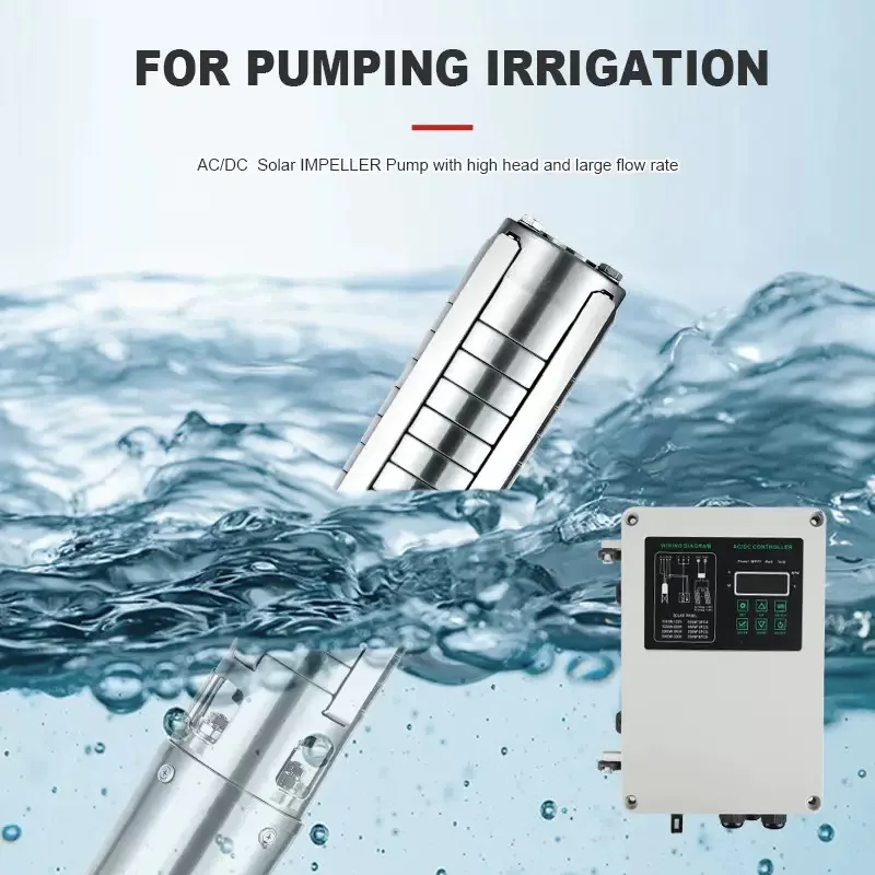 2200W 3HP AC/DC Hybrid Solar Deep Well Pump with MPPT Controller Max Flow 9Tons/H Large Solar Submersible Drilling Well Pump