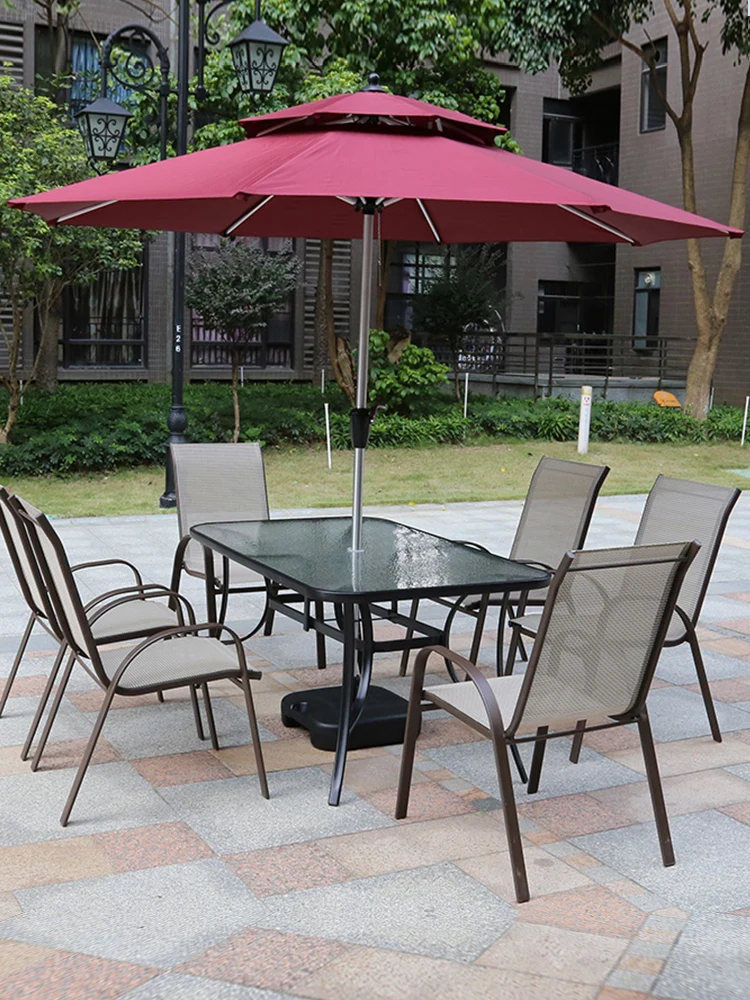 Outdoor table and chair combination with umbrella, casual open-air balcony, patio chair, rainproof, waterproof, sunscreen,