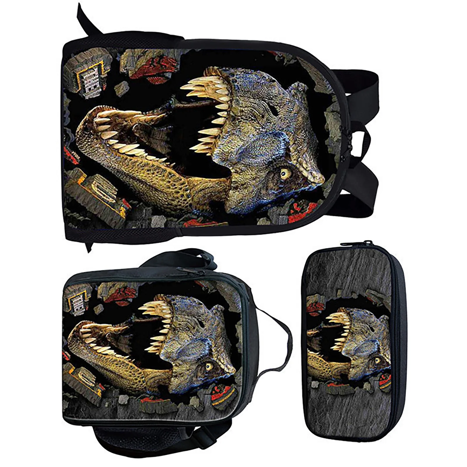 3pcs Classical Basic Backpack Jurassic World Pen Organizer Lunch Bag for Bottles Pencils A4 Textbooks Lunch Box