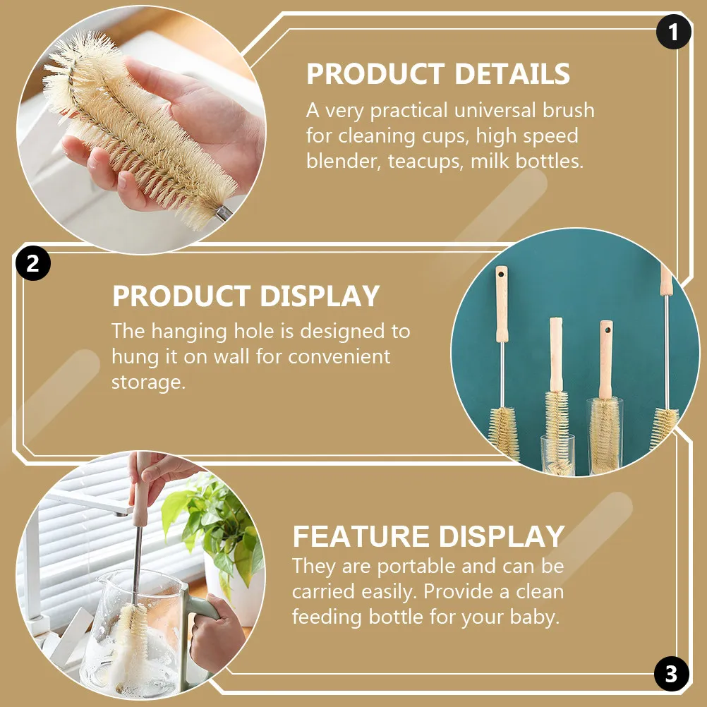 1Set Baby Bottle Brush Food Grade Long Handle Thick Bristles Hanging Hole for Bottle Cleaning Feeding Teacups Long-Handle Brush