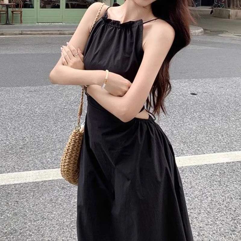 HOUZHOU Sexy Vintage Casual Woman Dresses Long Sleeveless Summer Dress Midi Vacation Holiday Bodycone Spaghetti Strap Fashion