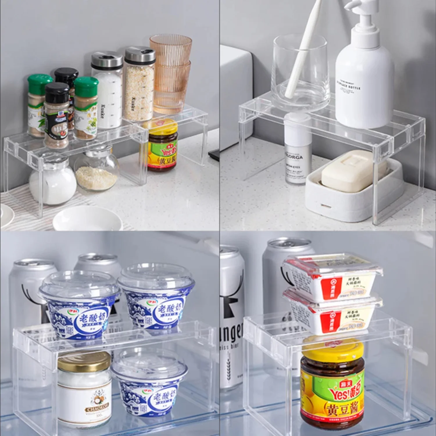 Transparent Refrigerator Organizers  Rack Fridge Layered Separator Shelves Desktop Stand Save Space  Accessories