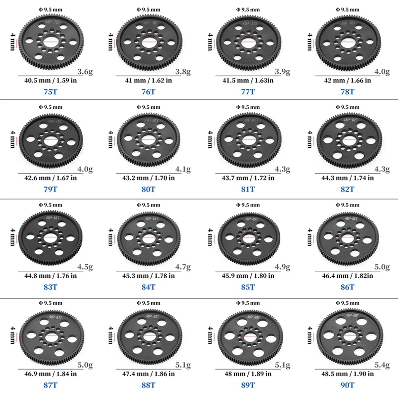 4 قطعة 48P حفز والعتاد الرئيسي والعتاد 75T + 76T + 77T + 78T العالمي ل 3 سباق ساكورا S XI XIS CS D4 D5 1/10 RC قطع غيار السيارات