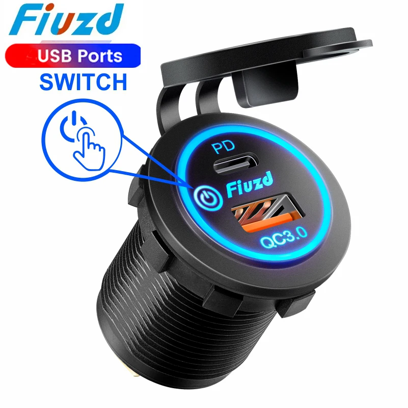 QC 3.0 Dual USB Fast Car Charger Socket 12V/24V waterproof with Switch Auto Car Quckly Charge Adapter Power Outlet