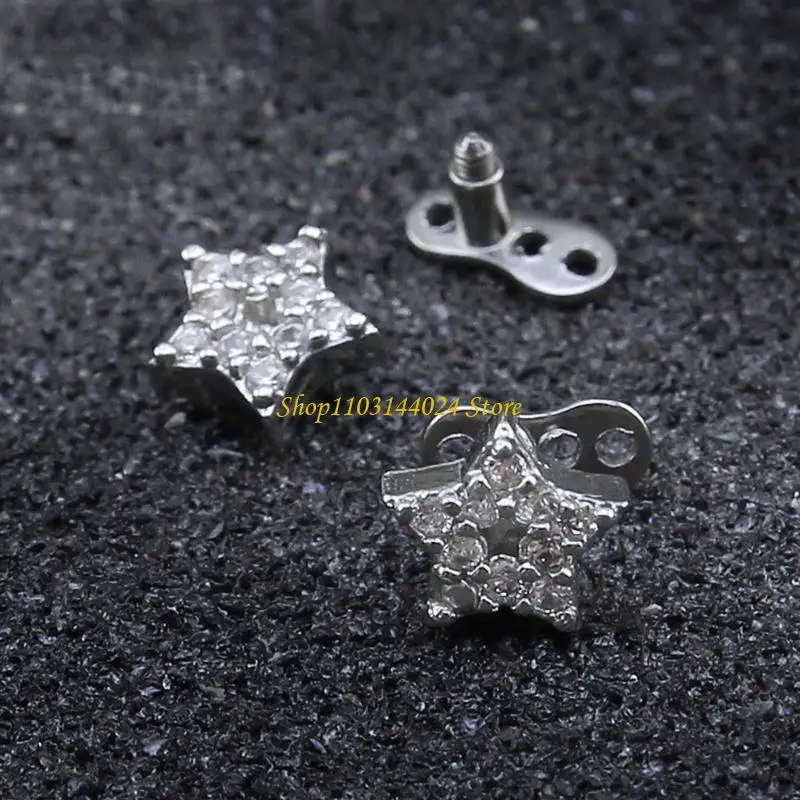 N5KE Dermal Top and Base Stainless Steel  Body Jewelry with Sparkling Zircon Stylish Piercings Accessories for Music Festival