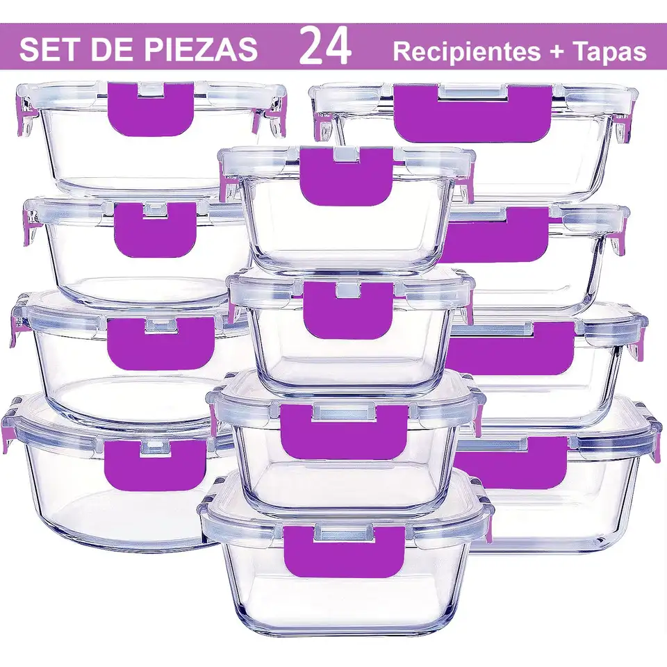 RECIPIENTES DE CRISTAL PARA ALIMENTOS - 24 PIEZAS