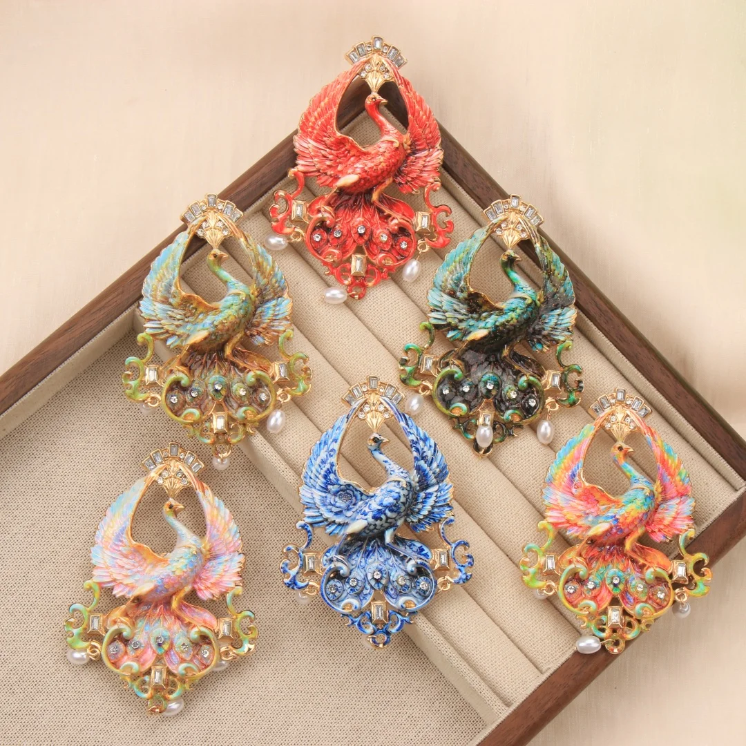 Baroque-Style Luxury Chinese-Inspired Peacock and Phoenix Design Brooches for Men Women,Jewelry,Fashion Accessories,Party Gifts