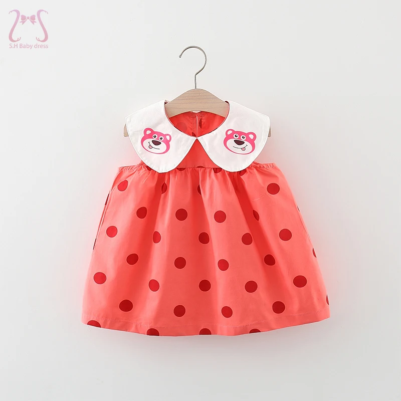 

Cartoon Baby Girl Sleeveless Dresses Red Polka Dot Toddler Children's Clothes Cute Summer Loose Kids Costume For 0 To 3 Years