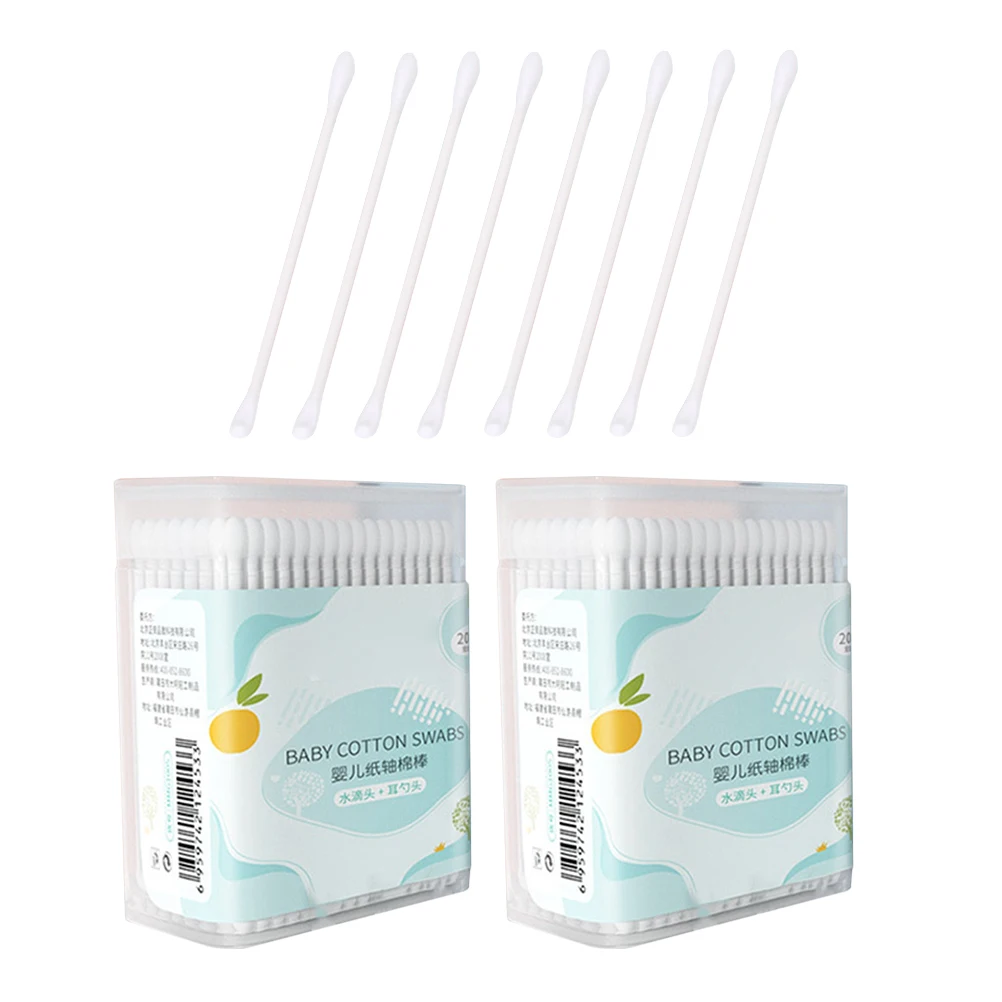 

Baby Cotton Swabs 2 Boxes Shape Skin-friendly Safe Cleaning Double Tipped Children Daily Use Disposable