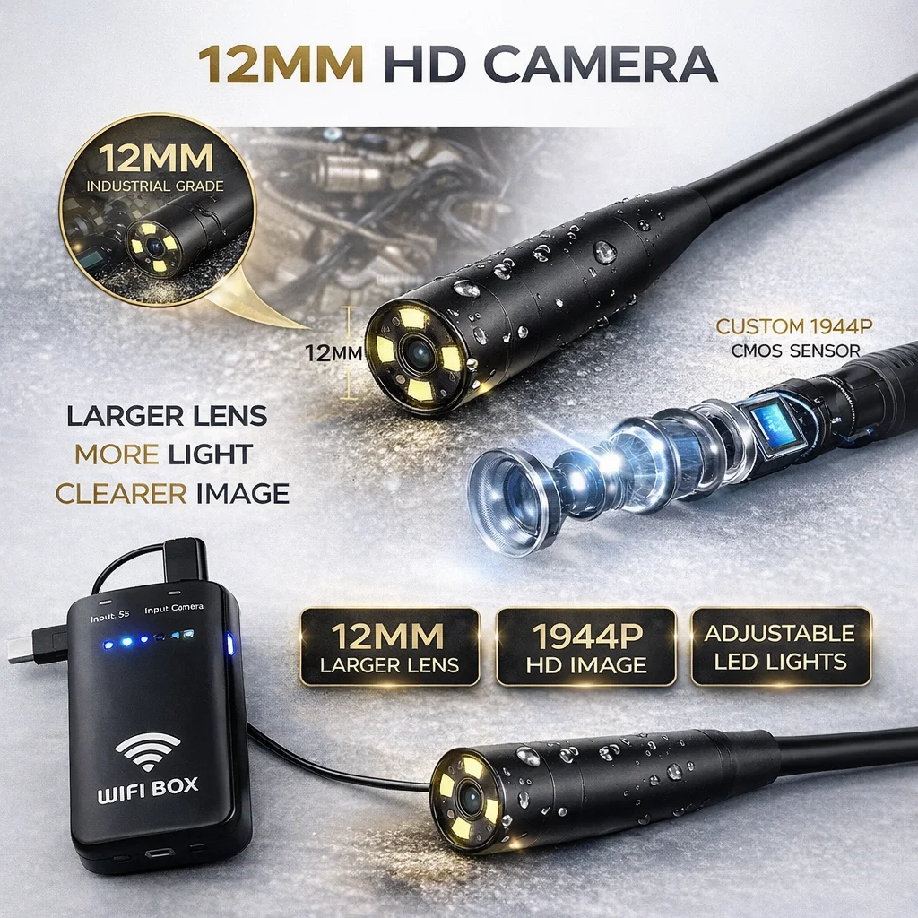 Auto Focus Endoscope Camera 10m 20m 12mm 5MP HD  USB Sewer Inspection Borescope Support Android PC IOS