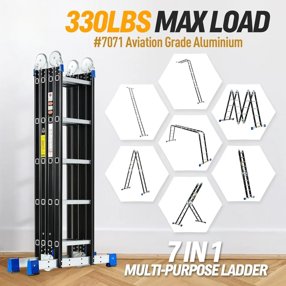 19.6ft 7 in 1 Folding Ladder Multi-Purpose Aluminium Extension Ladder Adjustable Telescoping Foldable Ladder