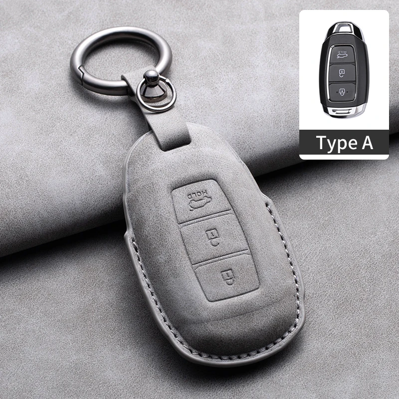 Leather Car Key Case Cover Holder for Hyundai Grandeur HG Sedan Genesis G80 Santa Fe 3DM Grand SantaFe 2018 IX45 EQUUS Azera