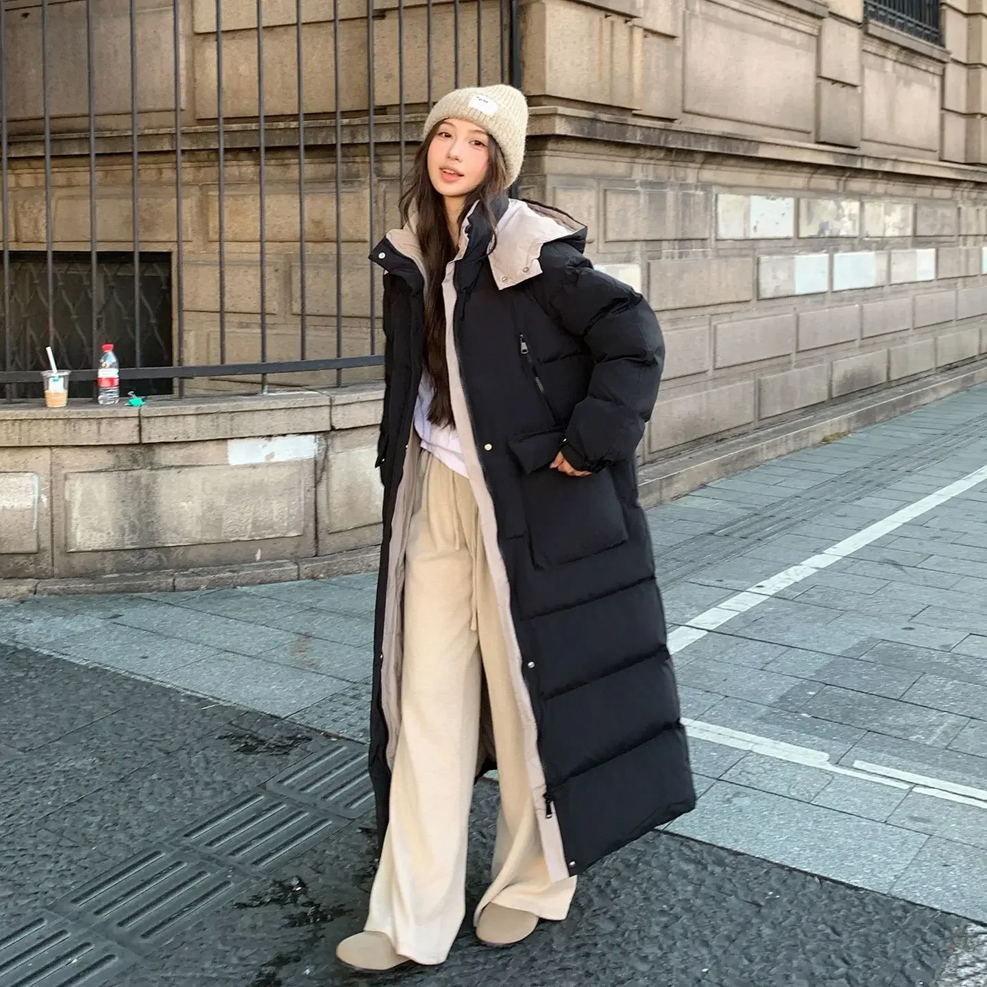 Winter Fashion Women's Down Cotton Jacket Hooded Commuting Oversized Long Parkas Cotton Jacket