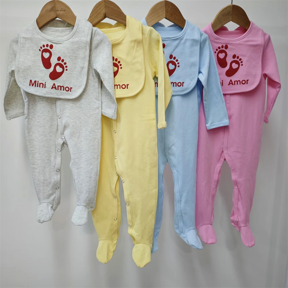 

Хлопковые детские комбинезоны Momlover для маленьких девочек, всесезонный комбинезон с длинными рукавами и принтом на кнопках + нагрудник