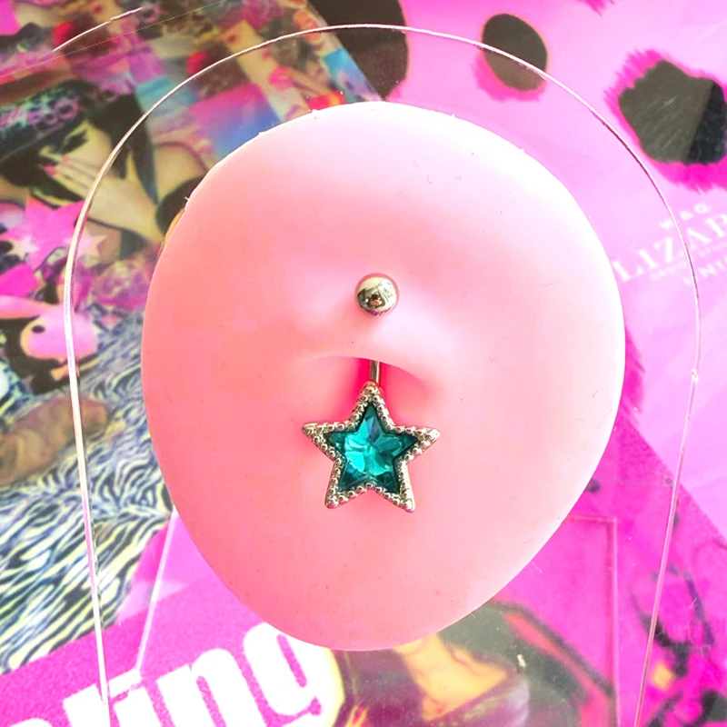 Y2K Jewelry Blue Crystal Star Navel Nail Sexy Aesthetic Fashion Punk Navel Ring Body Piercing Korean Cool Belly Button Rings