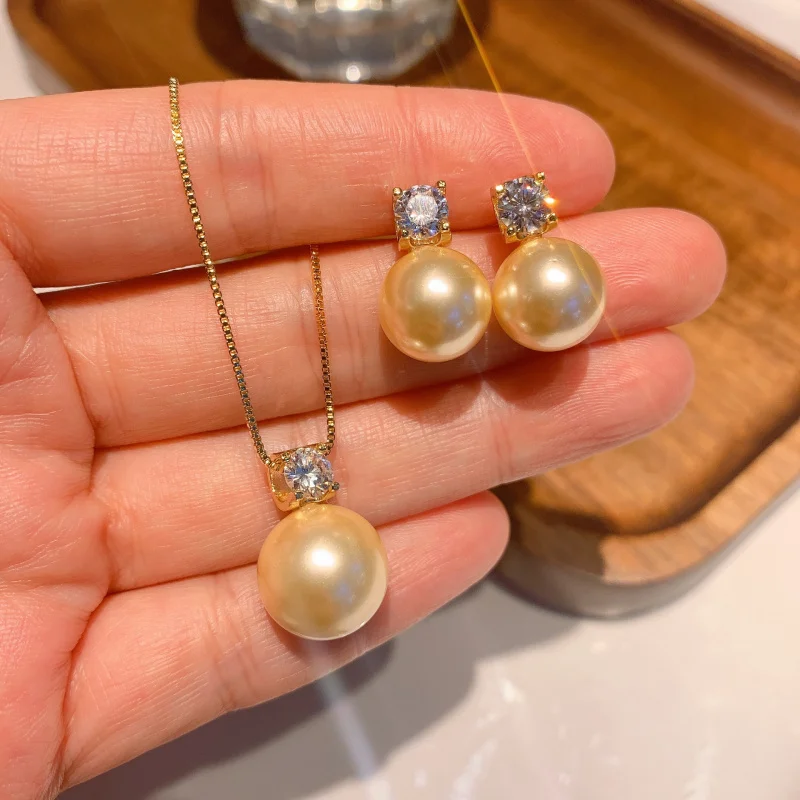 

Jewelry European and American Minimalist Style Pearl Necklace Australian Mother-of-Pearl Pendant Earrings