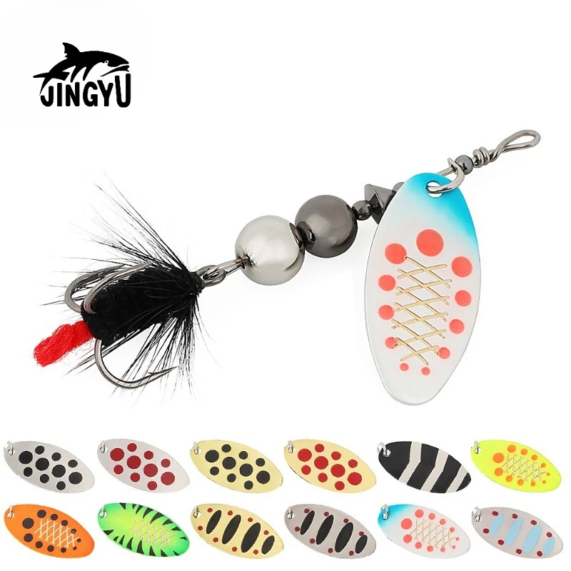 

2025 JINGYU 8-11g Spinner Iscas Metal Lantejoulas Colheres Penas Isca Pesca Spinnerbait Iscas Truta Iscas De Pesca 1 Peça, Venda
