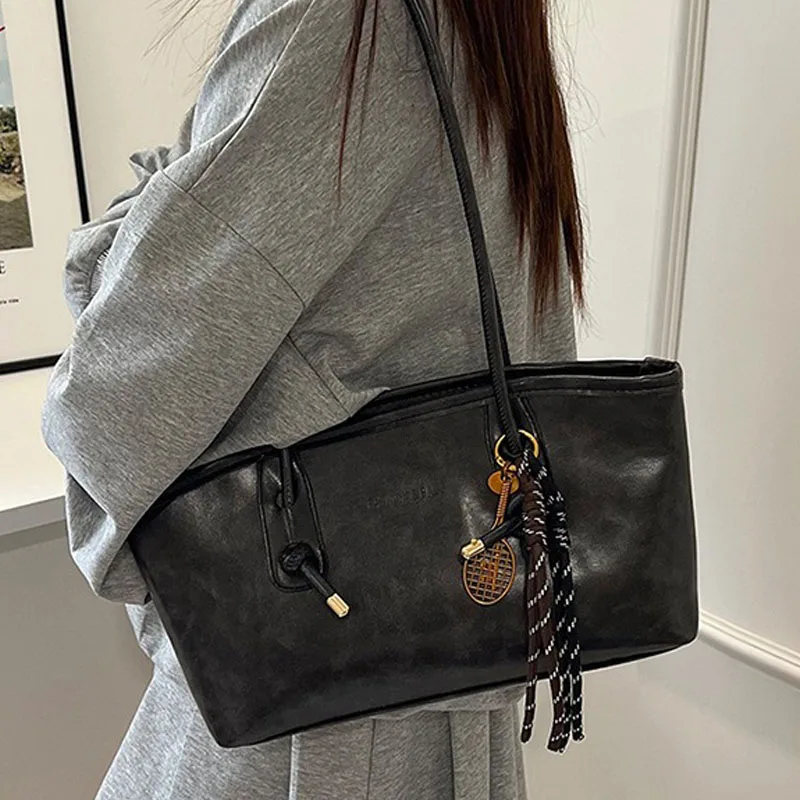 حقيبة كتف من جلد البولي يوريثان للنساء Y2K حقيبة يد بسيطة للفتيات ذات سعة كبيرة حقيبة كروس نسائية بلون سادة حقائب حمل كلاسيكية #3