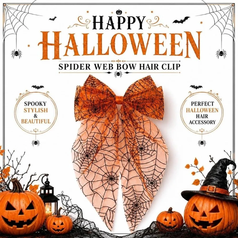 Embroidery Bowknot Halloween Hair Clips Lace Tulle Dress Up Mesh Bow Hair Clips Spider Web Punk Cosplay Hairpins Women Girls