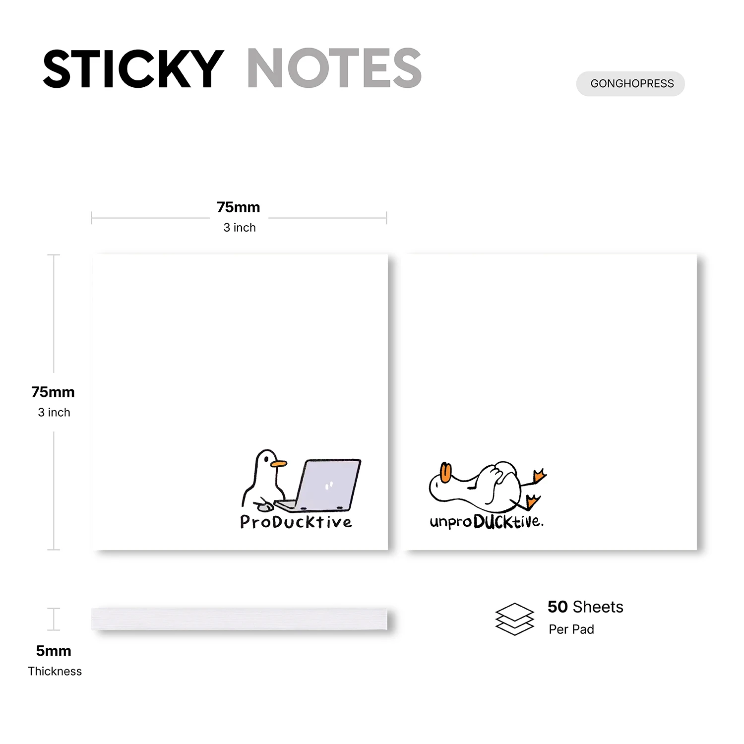 2pcs Funny Duck Sticky Notes, Productivity Meme Self Stick Memo Pads, 100 Sheets Total, Office Humor Notepad Set “Productive