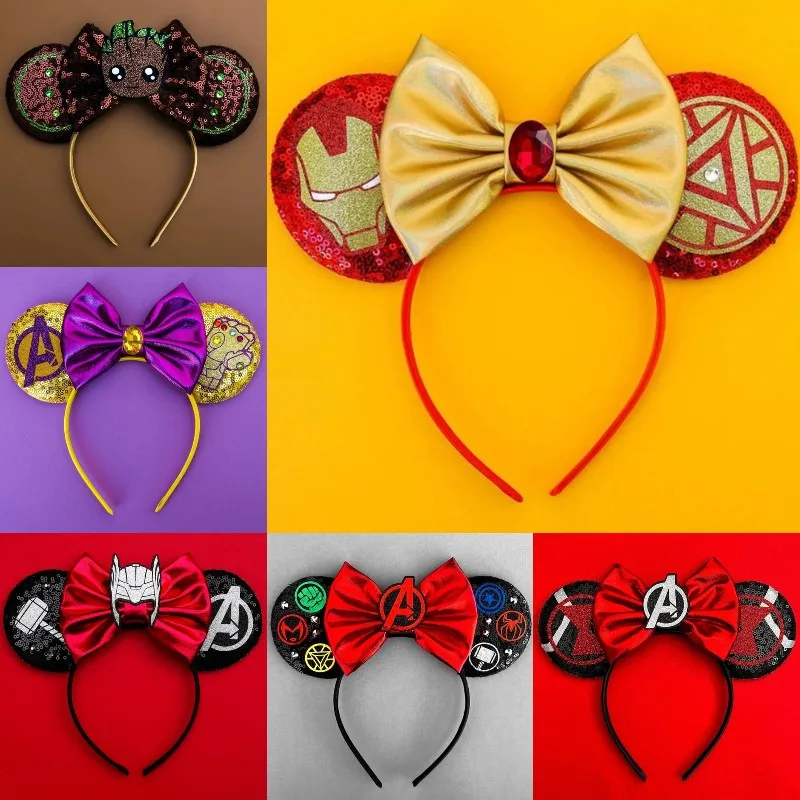 Disney Encanto Ears Headband Women Mirabel HairBands Girl Mickey Sequins Bow Headwear Madrigal Hair Accessories Kids Kawaii Gift