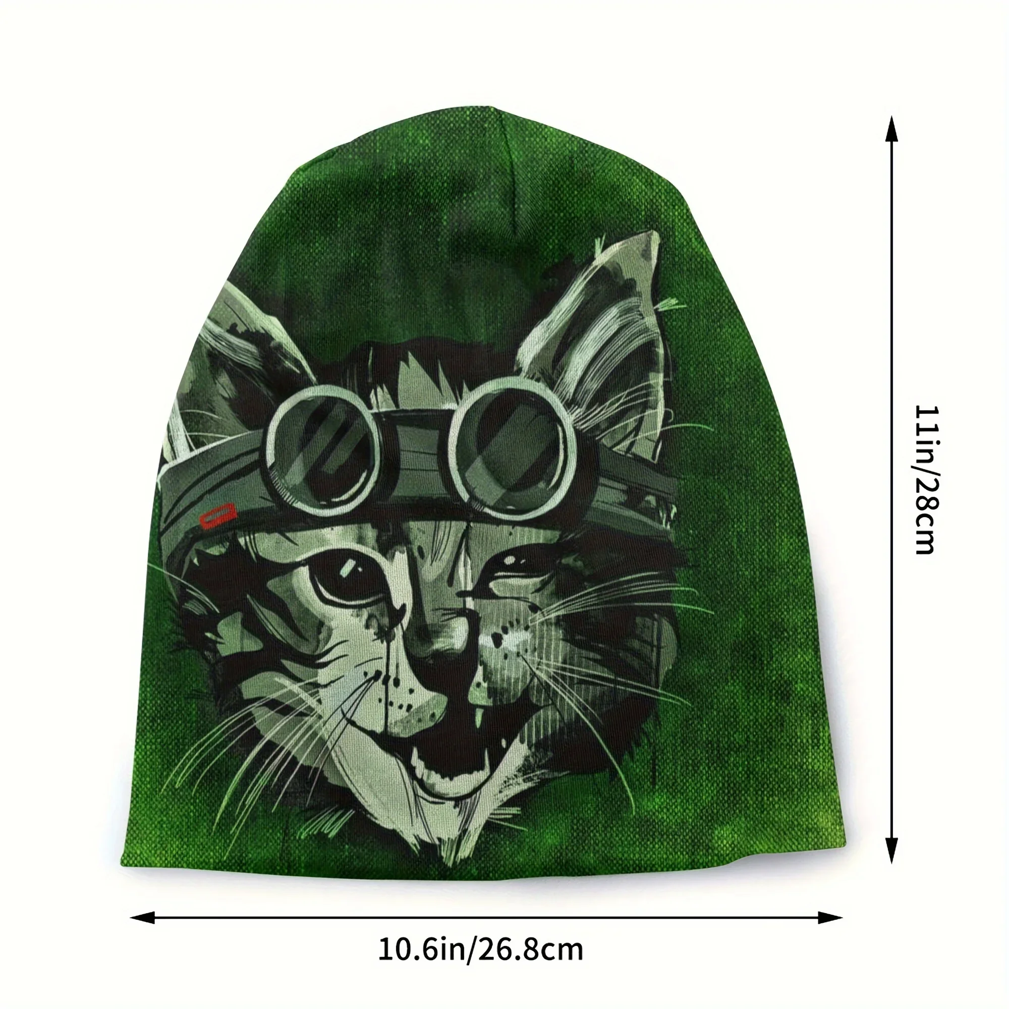 1pc Fashion Cat Soldier Print Green Mens Thin Beanie Hat for Women Men Four Seasons One Size Easy To Carry Print Pattern