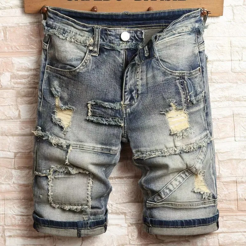 

Summer new style Men's Short Jeans men Streetwear Big Hole Fashion Vintage Slim fit Denim Shorts men full size 28-36
