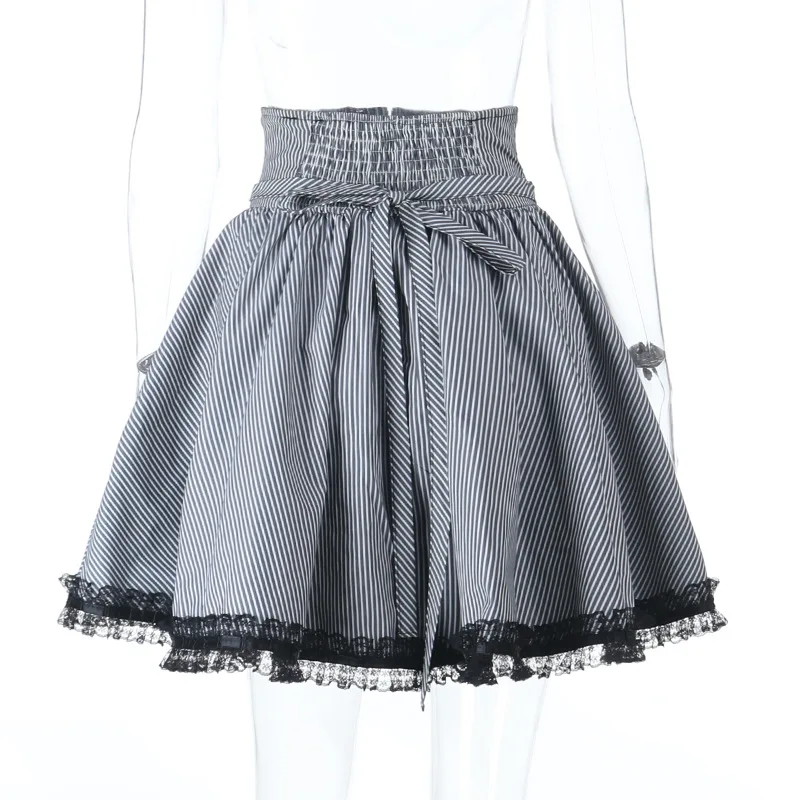 القوطية الحلو المرأة مطوي تنورة الأزياء شريطية صغيرة عالية الخصر تنورة أنيقة Kawaii الصيف عارضة السيدات شريط مطوي تنورة