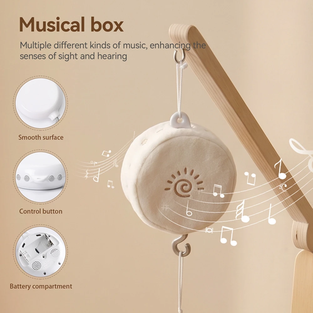 Baby Bed Bell Rattle 0-12 Months Wooden Crib Mobile Baby Soothing Musical Toy Newborn Crochet Bed Bell Music Box Hanging Bracket