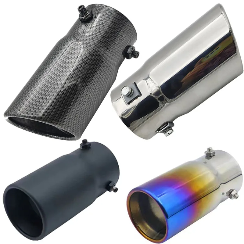 Car styling 70mm inlet 76mm outlet exhaust pipe muffler universal carbon exhaust tail muffler tip stainless car extenrior parts