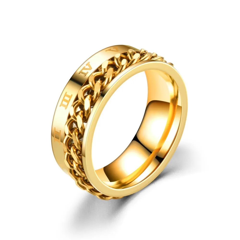 Römische Ziffern Edelstahl Kette Rotierenden Angst Schwarz Ringe Für Männer Zappeln Metall Spinner Knuckle Ring Anillos De Hombre