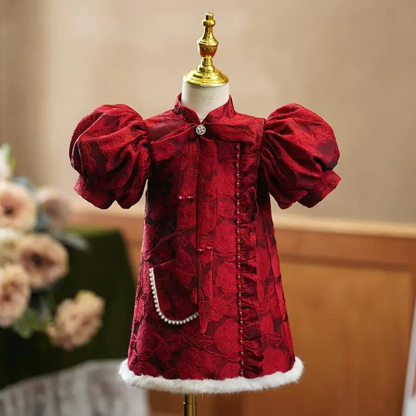 

2022 New Children's Evening Gown Bow Beading Design Spanish Vintage Girls Birthday Baptism Party Dresses For Eid A2122