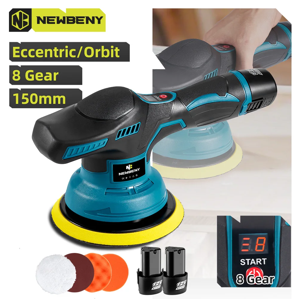 NEWBENY 8Gears 6000RPM Electric Car Polisher 150MM Cordless Polishing Wax Tool Auto Polish Waxing Machine For Makita 12v Battery