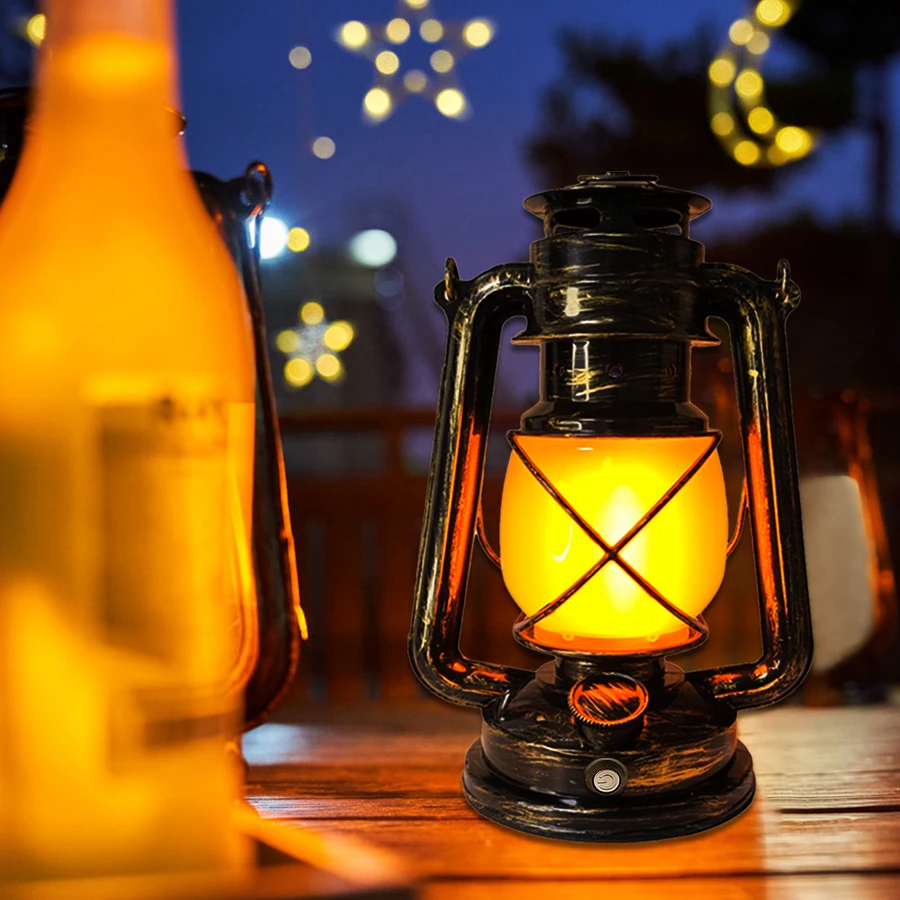 

Rechargeable Retro Lanterns 3 Lighting Modes Hanging Travel Camping Lamp Home Decor Atmosphere Light for Hotel Resturant Bar