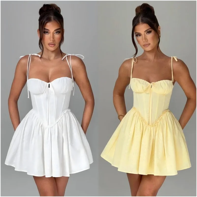 

Y2keurope and ameracinssummer New dress hot girl backless tie strap French dress desire