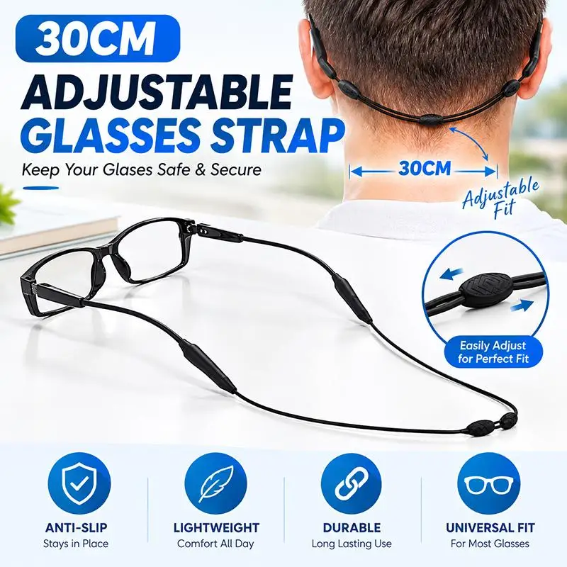 Purple Adjustable Eyeglass Strap Soft Fabric Anti Slip Glasses Lanyard with Rubber Beads for Sports Travel Outdoor Daily Use