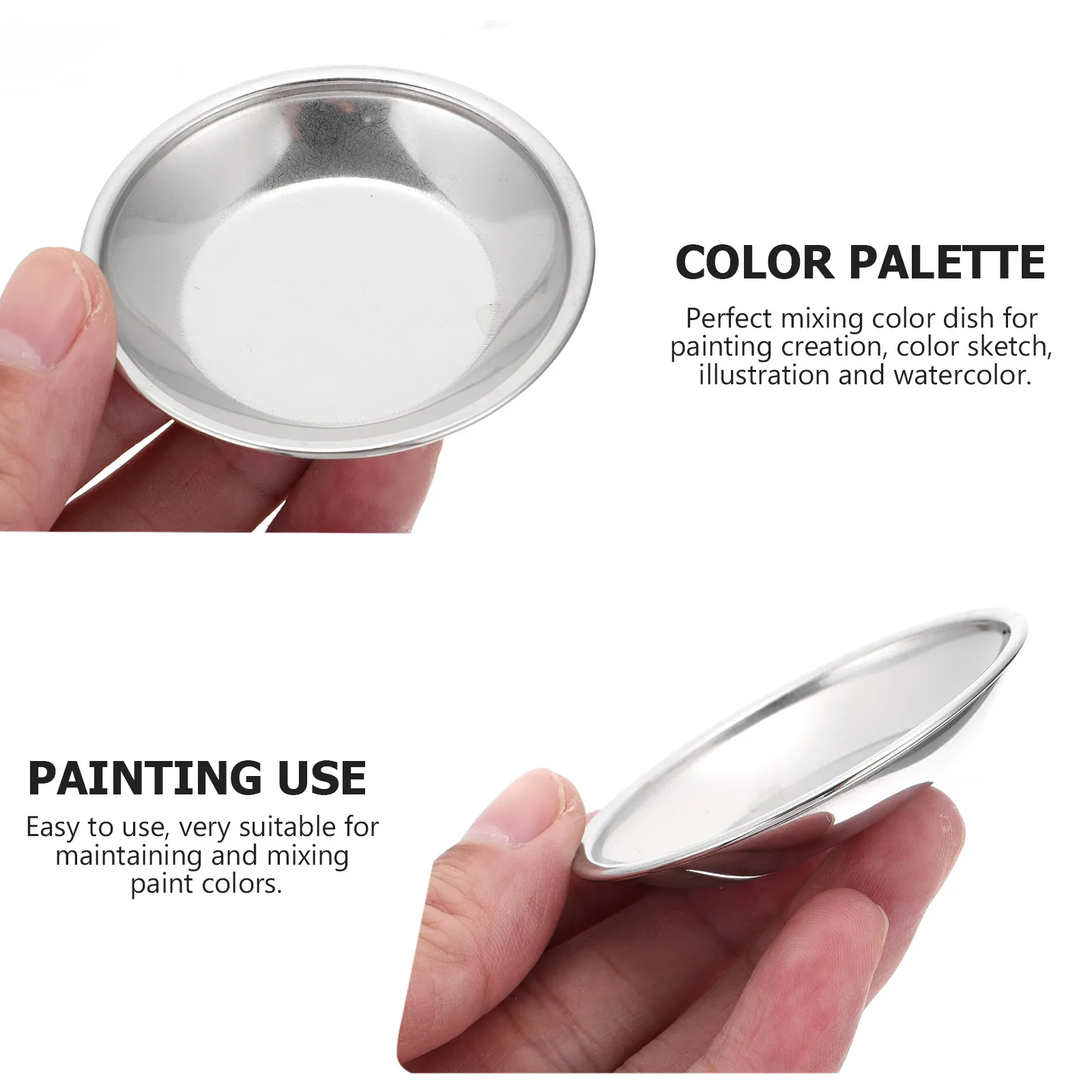 10Pcs Stainless Steel Art Painting Dish Color Mixing Tray Lightweight Ergonomic Design for Watercolor Illustration