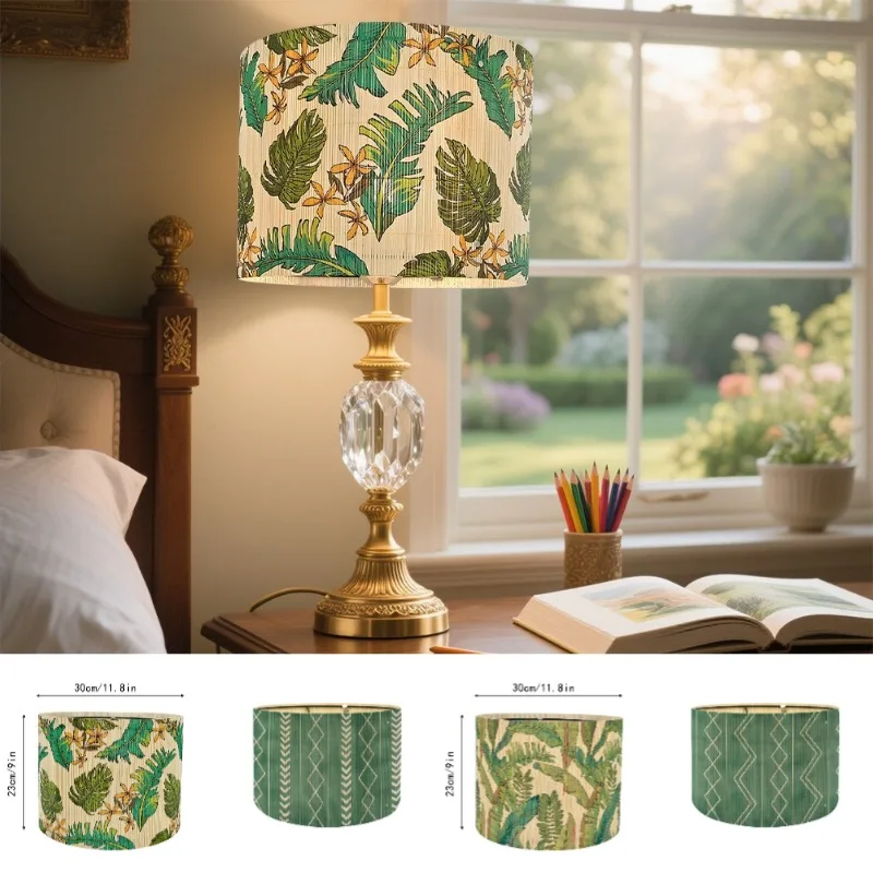 European Printed Bamboo Weave Lampshade Lighting Accessory for Pendant Lamp Table Lamp Art Light Shade Bar Cafe Homestay Decor