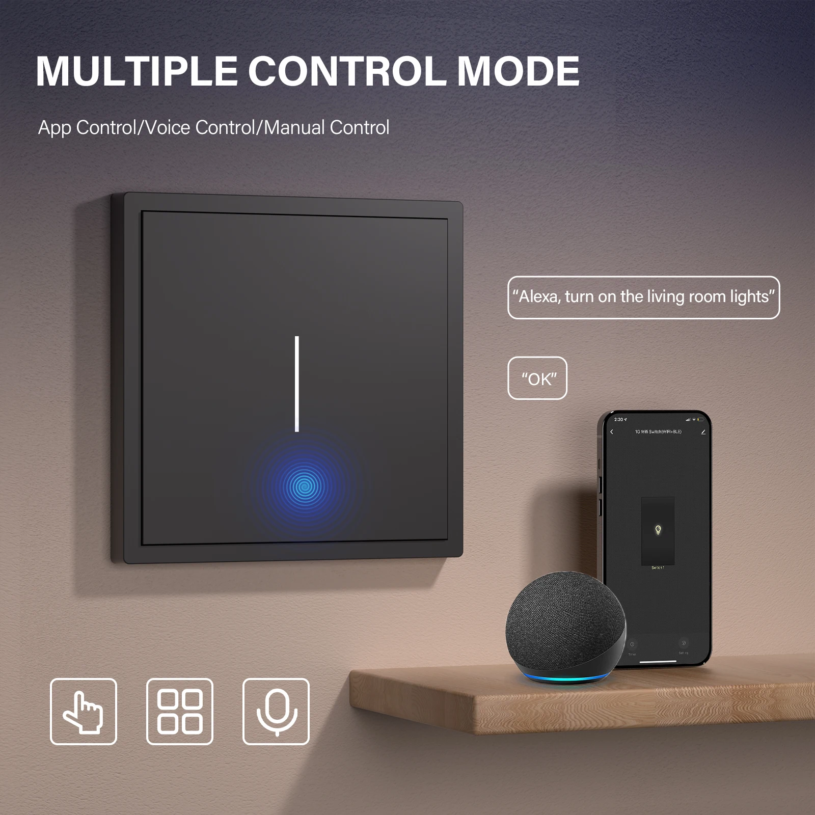 BSEED Zigbee Button Switch 1/2/3/4Gang 2Way Smart EU Socket Plastic Panel Smart Click Switch Tuya Smart Life Alexa Voice Control