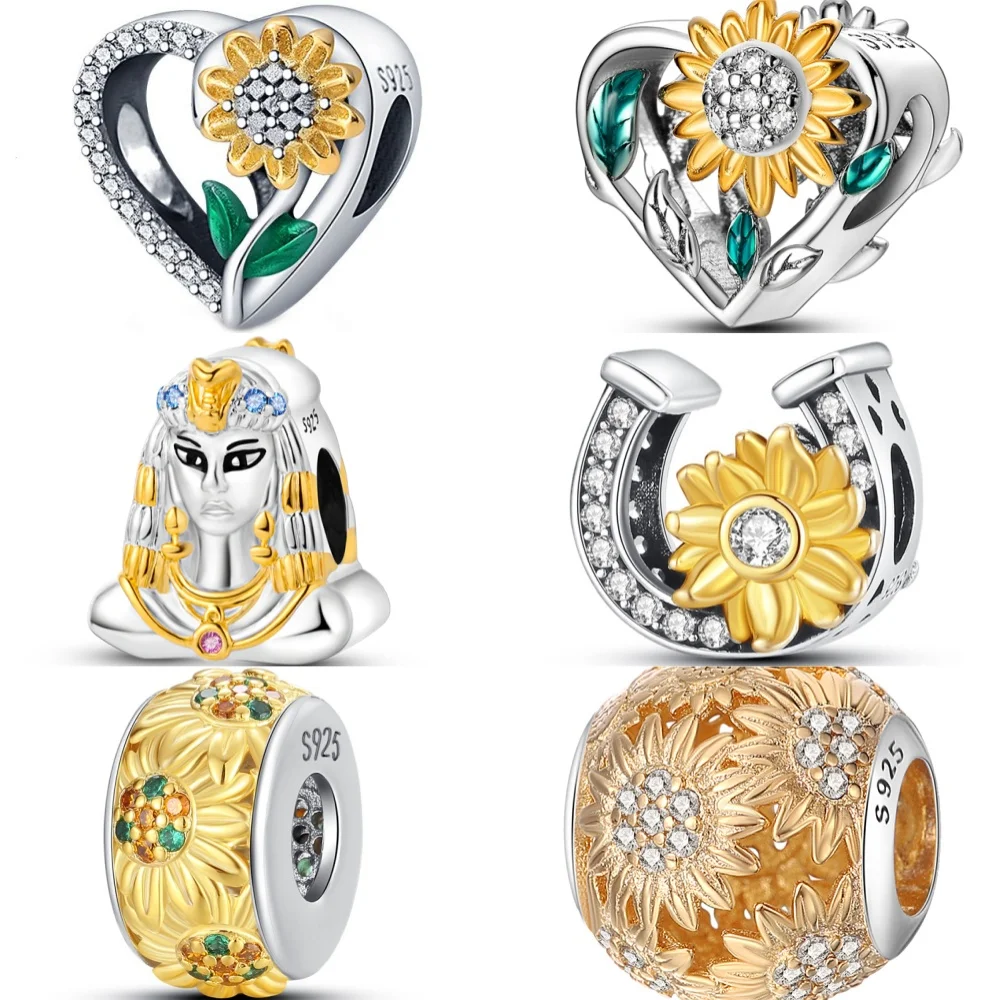 925 Sterling Silber Chrysantheme Sonnenblume goldene Serie Charms Perlen passen Original Armbänder s925 DIY Schmuck Geschenke