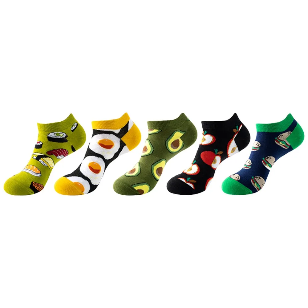 

5 пар хлопковых коротких носков с мультяшным принтом, носки средней длины с аппликацией в виде сырных печений, носки до середины икры, носки до щиколотки, носки с пищевым принтом для девочек