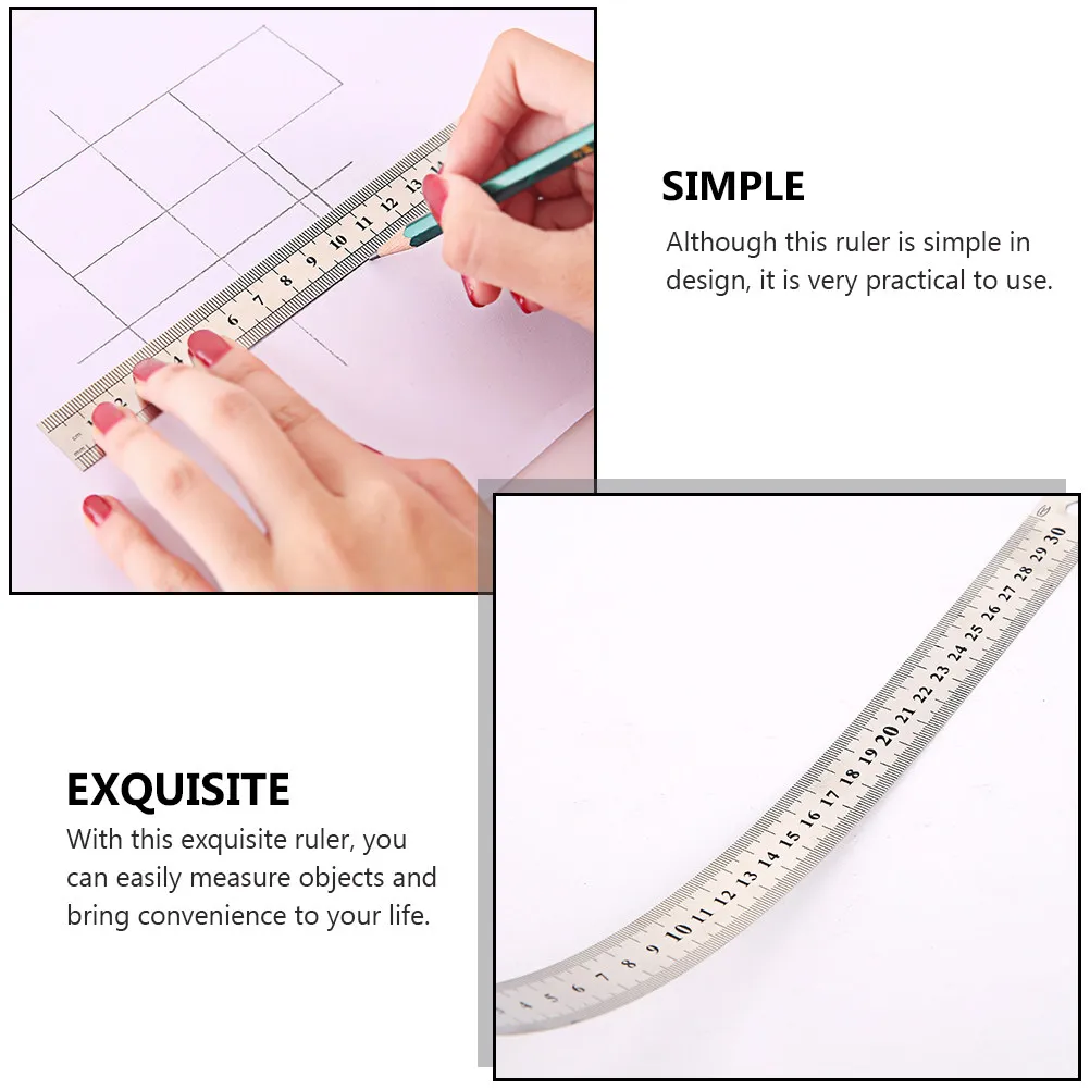 9Pcs Stainless Steel Ruler Set Precision Measuring Tool for School Office Students Drawing Math Class Metric Straight Ruler