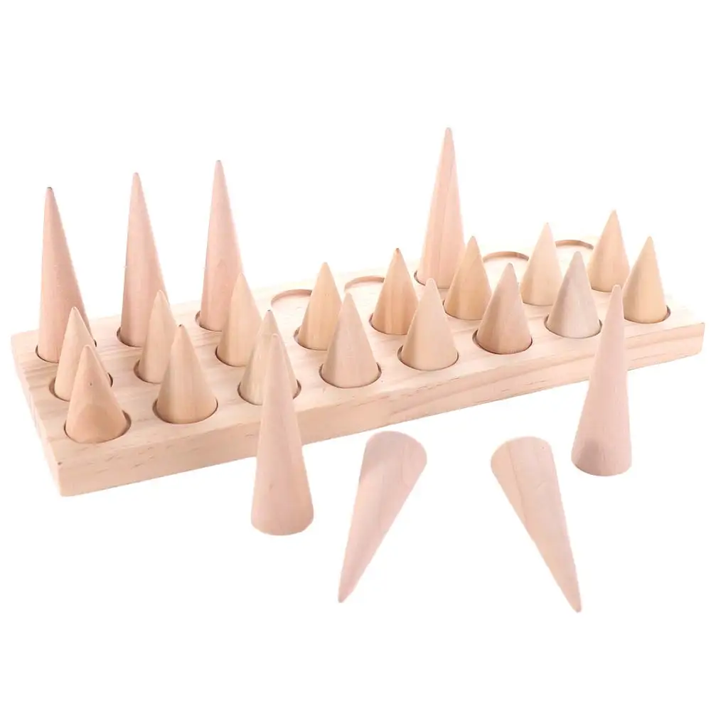 

Crafts Modern Wood Cone Ring Display Stand Decorative Space Saving Finger Rings Holder Retro Bangle Storage Tray Key