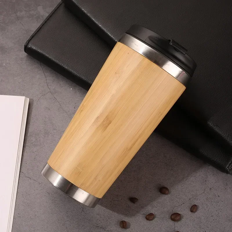 Stainless Steel Bamboo Vacuum Flasks Thermos 16o Water Bottle Flip Lid Eco-Friendly Travel Cup Mug Coffee Cups Bottle Keeps Cold