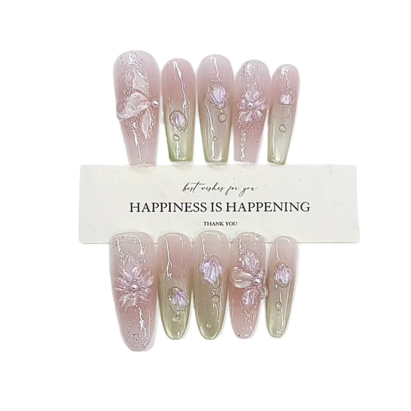 

Pure hand-worn nail summer new flowers fall dream hand-painted carved temperament cat's eye nail patch