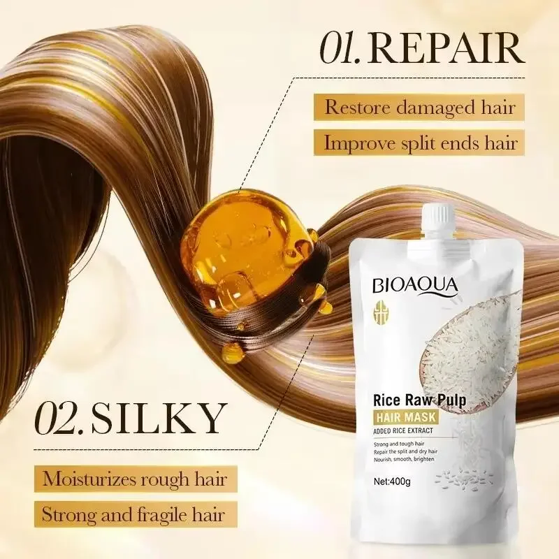 Rice Magical Keratin Hair Mask 5 Seconds Repair Damaged Frizzy Hairs Soft Smooth Shiny Moisturizing Nourish Hair Root Care image 4